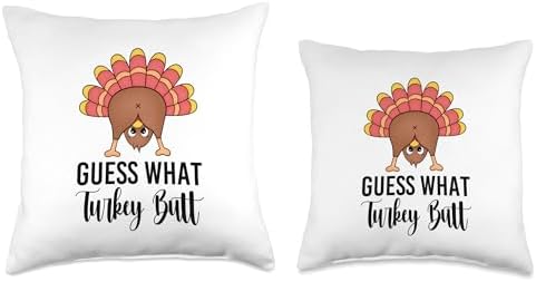 Guess What Turkey Butt Funny Sarcastic Turkey Thanksgiving Throw Pillow - Image 3