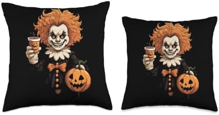 Clown Pumpkin Spice Latte Autumn Thanksgiving Halloween Throw Pillow - Image 3