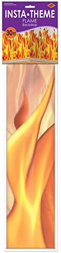 Beistle Plastic Flame Wall Backdrop, 4’ x 30’ – Photo Backdrop, Easy to Adhere Wall Covering, Party Decor, Burning Fire Photography Background for Birthdays, Holidays & Events