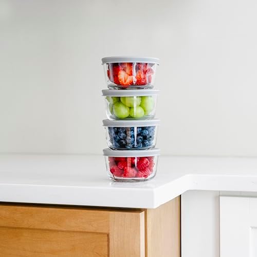 16-Piece Glass Food Storage Containers Set (8 Containers + 8 BPA-Free Lids) | 7-Ounce, Leakproof | Microwave, Freezer, Oven & Dishwasher Safe | Ideal for Meal Prep & Pantry Organization, Grey