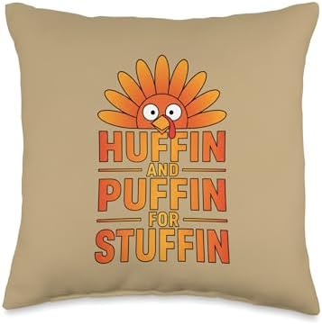 Thanksgiving Turkey Trot, Huffin and Puffin for Stuffin Throw Pillow by Unknown