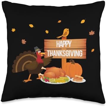 Happy Thanksgiving for Families Fun Dinner Celebration Throw Pillow by Unknown