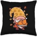 Thanksgiving Gnome Turkey Cute Autumn Fall Women Men Kids Throw Pillow by Unknown