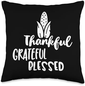 Thankful Grateful Blessed Thanksgiving Fall Autumn Throw Pillow by Unknown