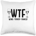 Cute WTF Wine Turkey Friends Thanksgiving 2024 Men Women Throw Pillow by Unknown