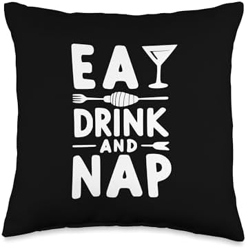 Eat, Drink, and Nap Thanksgiving Humor Throw Pillow by Unknown