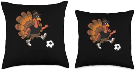 Funny Happy Thanksgiving Turkey Soccer Lovers Boys Men Kids Throw Pillow - Image 3