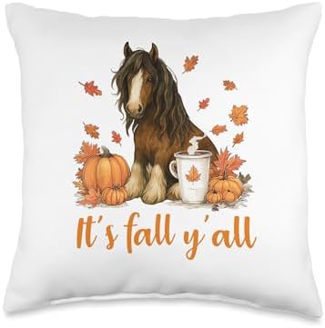 It's Fall Y'all Pumpkin Horse Autumn Thanksgiving Hello Fall Throw Pillow by Unknown
