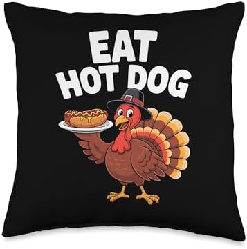 Thanksgiving Turkey Eat Hot Dog Throw Pillow by Unknown