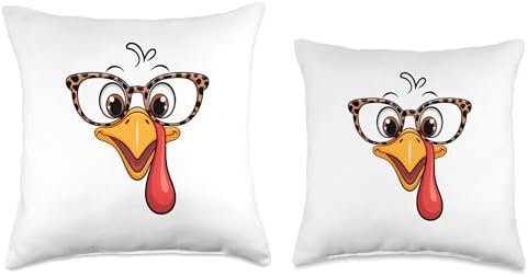 Cute Turkey Face with Leopard Glasses | Thanksgiving Throw Pillow - Image 3