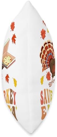 Funny Thanksgiving Costume 2023 Groovy Save A Turkey Eat A Pizza Funny Thanksgiving Costume Throw Pillow, 18x18, Multicolor - Image 2
