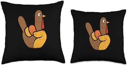 Thankful Turkey Kids Women Men Thanksgiving Outfit Rock Sign Hand Cool Thanksgiving Turkey Punk Pilgrim Throw Pillow, 18x18, Multicolor - Image 3