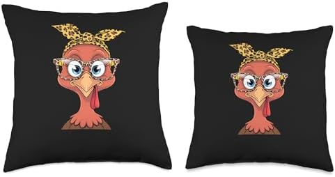 Thanksgiving Fall Turkey Face Leopard Print Glasses Autumn Throw Pillow - Image 3