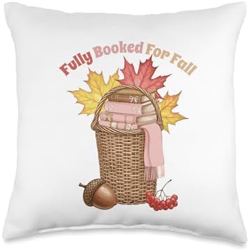 Fully Booked for Fall Pumpkin Book Lover Thanksgiving Throw Pillow by Unknown