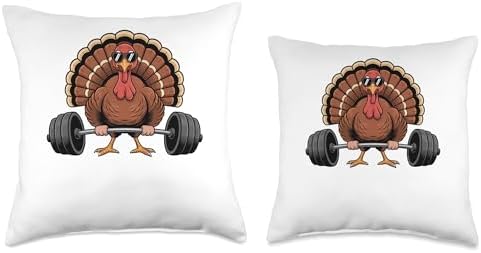 Thanksgiving Workout Turkey Barbell Lift Gym Men Women Throw Pillow - Image 3