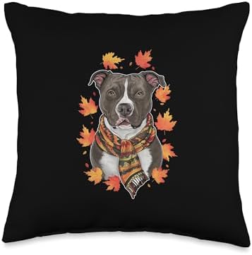 Pitbull Dog Thanksgiving Autumn Funny Thanksgiving Pitbull Throw Pillow by Unknown