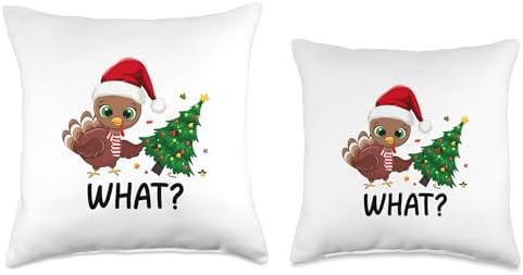 Funny Turkey Pushing Christmas Tree What? Xmas Thanksgiving Throw Pillow - Image 3