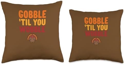 Gobble Till You Wobble - Funny Thanksgiving Feast Humor Throw Pillow - Image 3