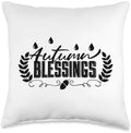 Autumn Blessings Thanksgiving Fall Leaves Grateful Throw Pillow by Unknown