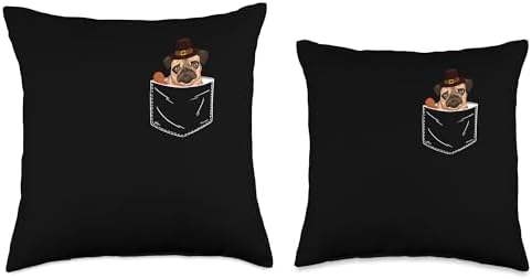 Thankful Turkey Kids Women Men Thanksgiving Outfit Pocket Pilgrim Pug Turkey Thanksgiving Dog Lover Funny Fall Throw Pillow, 16x16, Multicolor - Image 3