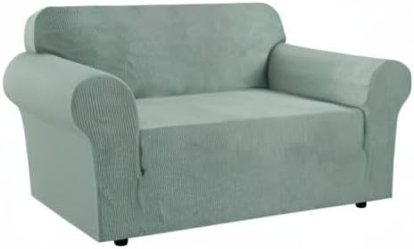 H.VERSAILTEX Stretch Couch Cover Sofa Covers for 2 Cushion Couch Loveseat Slipcover|Sofa Cover for Love seat 1 Piece with Elastic Bottom, Textured Checked Jacquard Fabric (Loveseat 58"-70" Wide, Sage)