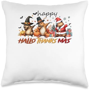 halloween thanksgiving christmas happy hallothanksmas gnome Throw Pillow by Unknown