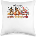 halloween thanksgiving christmas happy hallothanksmas gnome Throw Pillow by Unknown