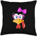 Cute Turkey Face Girl Pink Bow shirt Funny Thanksgiving girl Throw Pillow by Unknown