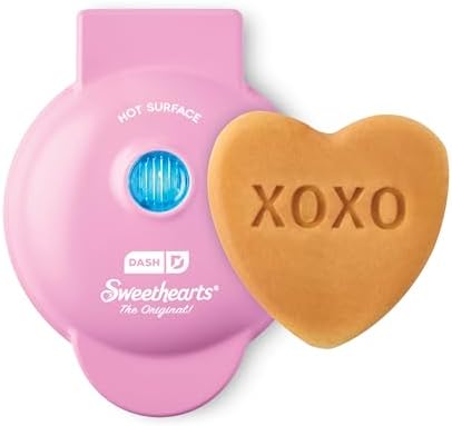 Dash & Sweethearts® Mini Waffle Maker- Mini Machine for Creative Homemade Treats - Nonstick Iron with Unique Print Design - Stylish Waffle Machine - XOXO Pink by Dash