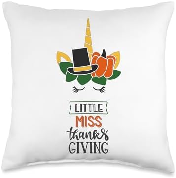 Funny Unicorn Christian Thanksgiving Boy Girl Gift Little Miss Thanksgiving Fall Pilgrim Girls Unicorns Throw Pillow, 16x16, Multicolor by Unknown