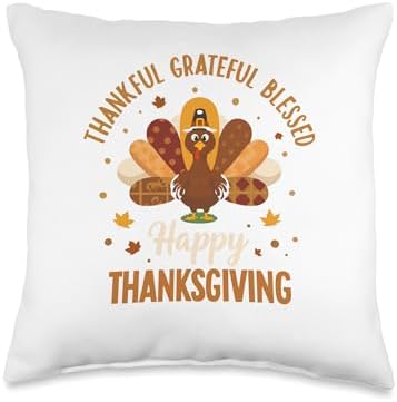Thankful Grateful Blessed Turkey Cute Thanksgiving Women Men Throw Pillow by Unknown