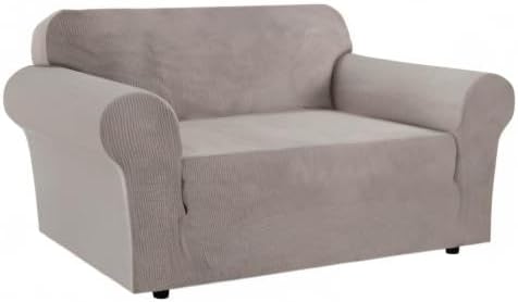 H.VERSAILTEX Stretch Couch Cover Sofa Covers for 2 Cushion Couch 1 Piece Love Seat Covers Washable with Elastic Bottom, Textured Checked Jacquard Fabric (Loveseat 58"-70" Wide, Taupe)