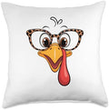Cute Turkey Face with Leopard Glasses | Thanksgiving Throw Pillow by Unknown