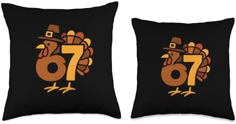 67 Thanksgiving 6 7 Turkey Six Seven Funny Teens Boys Kids Throw Pillow - Image 3