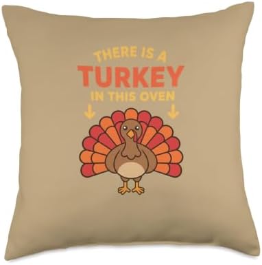 Mom Thanksgiving Pregnancy Announcement - There is A Turkey Throw Pillow by Unknown