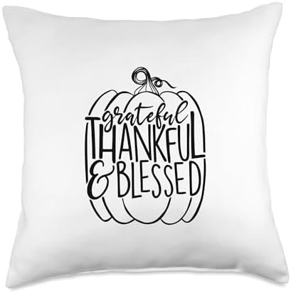Grateful, Thankful, Blessed Thanksgiving Throw Pillow by Unknown