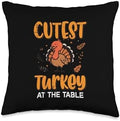 Thanksgiving Cutest Turkey At Table Funny Fall Men Women Kid Throw Pillow by Unknown