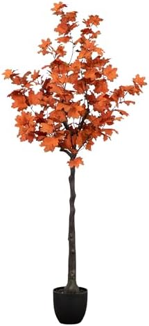 Nearly Natural 5-FT Rustic Autumn Artificial Maple Tree, Faux Fall Décor for Home, Decorations for Fall, Autumn, Thanksgiving, and Halloween with Black Nursery Pot by NearlyNatural