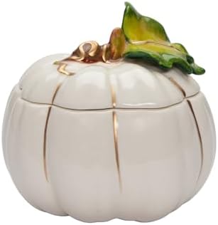 Cosmos Gifts 21072 Fine Ceramic Thanksgiving White with Gold Pumpkin Keepsake Trinket Box, 3-5/8" L by Unknown