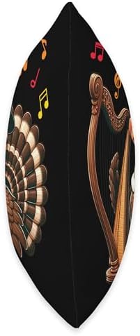 Funny Thanksgiving Turkey Playing Harp Music Lover Throw Pillow - Image 2