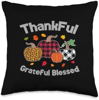 Thanksgiving Day Thankful Grateful Blessed Pumpkin Sweater Throw Pillow by Unknown
