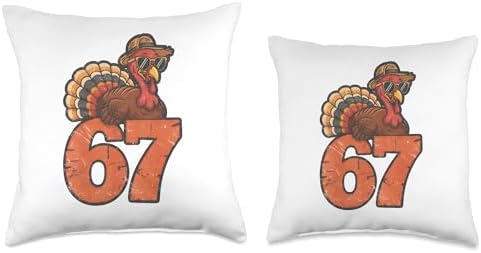 67 Funny Thanksgiving Turkey Meme Six Seven 6 7 Gift Throw Pillow - Image 3
