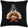 Cute Cartoon Thanksgiving Day Turkey Design Cute Pilgrim Turkey Thanksgiving Day Boys Girls Funny Kawaii Throw Pillow, 16x16, Multicolor by Unknown