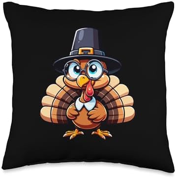 Cute Cartoon Thanksgiving Day Turkey Design Cute Pilgrim Turkey Thanksgiving Day Boys Girls Funny Kawaii Throw Pillow, 16x16, Multicolor by Unknown