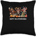 Halloween Thanksgiving Christmas HalloThanksMas Skeleton Throw Pillow by Unknown