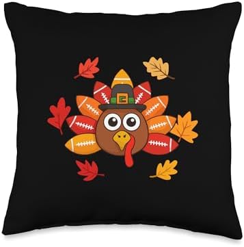 Funny Thanksgiving Football Player Autumn Fall Baby Turkey Throw Pillow by Unknown