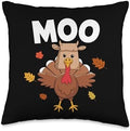 Thanksgiving Turkey Moo Cow Head Funny Fall Men Women Kids Throw Pillow by Unknown
