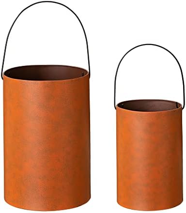 Glitzhome 2 Pack Halloween Cutout Pumpkin Lantern Candle Holder Bucket Thanksgiving Metal Standing or Hanging Porch Signs Decor, Orange - Image 4