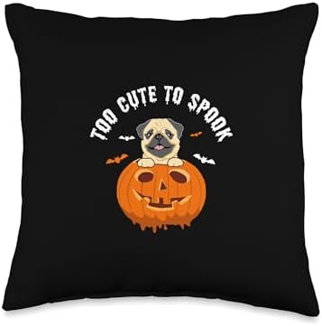 Happy Halloween Pug Owner Pumpkin Dog Gift Idea Halloween Too Cute to Spook Pug Pumpkin Costume Thanksgiving Throw Pillow, 16x16, Multicolor by Unknown