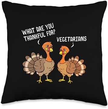 Turkeys Talking Thankful Vegetarians Thanksgiving Vegan Throw Pillow by Unknown